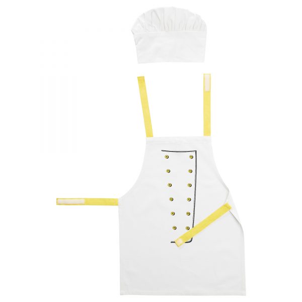 Children’s apron with chef’s hat TOPPKLOCKA White/yellow